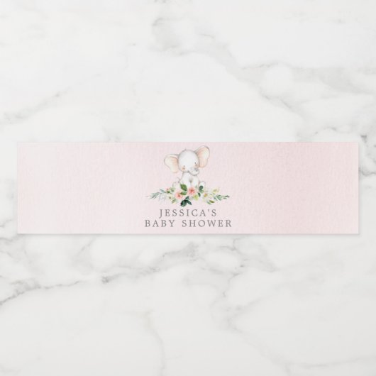 Roze Olifant Baby shower Waterflesetiketten Waterfles Etiket (Enkel label)