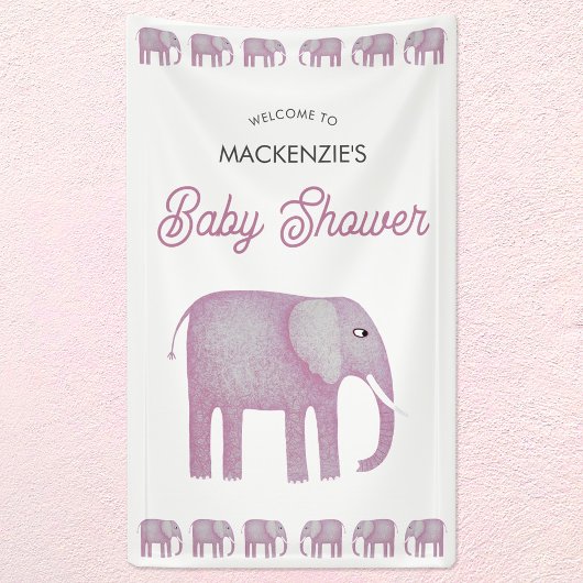 Roze Olifant Baby shower Welkom Spandoek