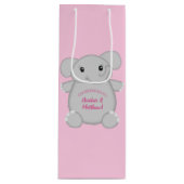 Roze olifant Baby shower Wijn Cadeautas (Voorkant)