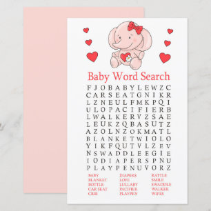Roze olifant Baby Shower Woordzoekspel