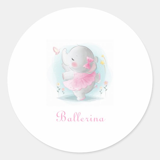 Roze olifant Ballerina in Roze Tutu Script Baby Ronde Sticker (Voorkant)
