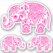 Roze olifant bloemenpaisley sticker (Voorkant)