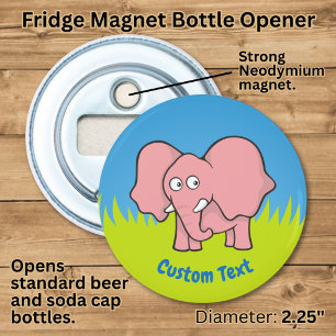 Roze olifant cartoon flesopener button flesopener