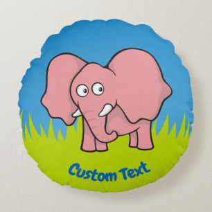 Roze olifant cartoon rond kussen
