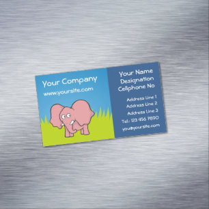 Roze olifant cartoon visitekaartje magnet magnetisch visitekaartje