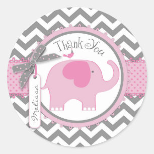 Roze Olifant en Chevron Print Dank u Ronde Sticker