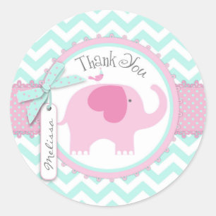 Roze Olifant en Chevron Print Dank u Ronde Sticker