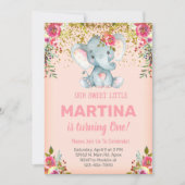 Roze olifant en een bloemen meisje wordt uitgenodi kaart (Voorkant)