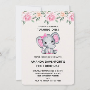 Roze Olifant en Rozenrand Verjaardagsuitnodiging Kaart