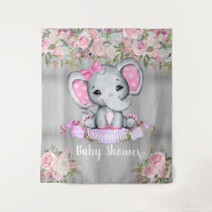 Roze olifant Floral foto Baby shower achtergrond Wandkleed