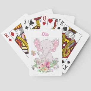Roze olifant Floral-speelkaartdecker Pokerkaarten
