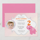 Roze olifant Foto Birthday Uitnodiging (Voorkant / Achterkant)