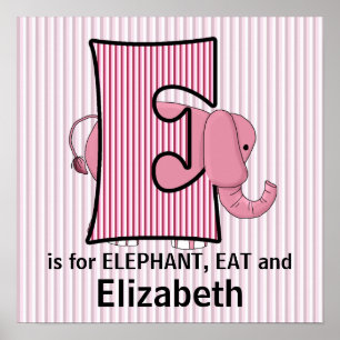 Roze Olifant Geborduurd E Babykamer Poster