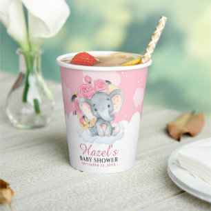 Roze olifant Girl Baby shower Birthday Paper Cups Papieren Bekers