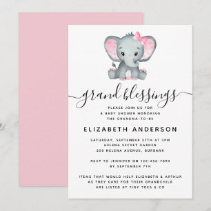 Roze olifant Grandma Baby shower Kaart