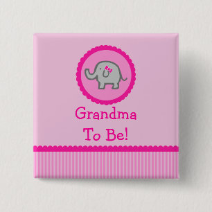 Roze olifant "Grandma to be" Baby shower Button