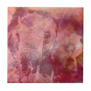 Roze olifant Grunge Tegeltje