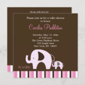 Roze olifant (het is een meisje) 5x5 Invite Kaart (Voorkant / Achterkant)