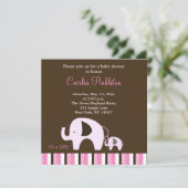 Roze olifant (het is een meisje) 5x5 Invite Kaart (Staand voorkant)