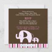Roze olifant (het is een meisje) 5x5 Invite Kaart (Achterkant)