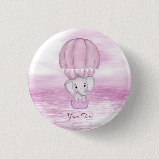 Roze Olifant Hete Luchtballon Button (Voorkant)