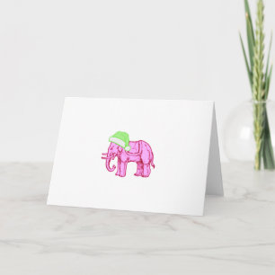 Roze Olifant in Groene Kerstman Hoed Kaart