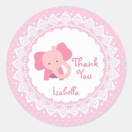 Roze olifant, kant, polka dot Dank u Sticker (Voorkant)