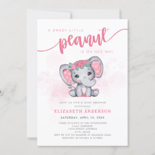 Roze Olifant Kleine Pinda Meisje Baby shower Kaart