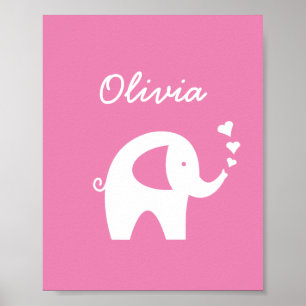 Roze olifant meisje babykamer kinderkamer decor po poster