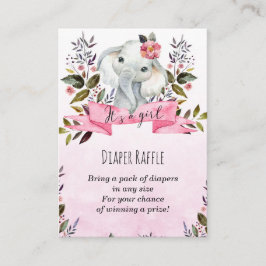 Roze olifant meisje Luier Raffle omhullingskaart Informatiekaartje