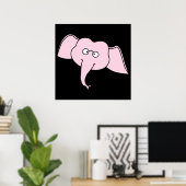 Roze olifant met bril. Cartoon Poster (Thuiskantoor)