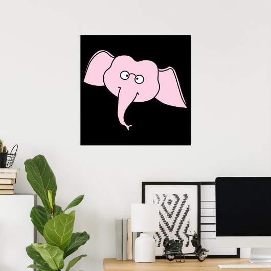 Roze olifant met bril. Cartoon Poster (Thuiskantoor)