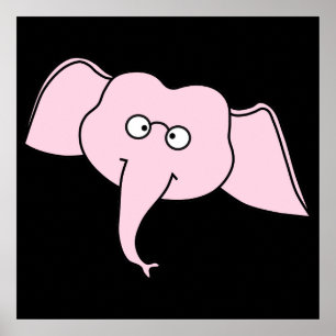 Roze olifant met bril. Cartoon Poster