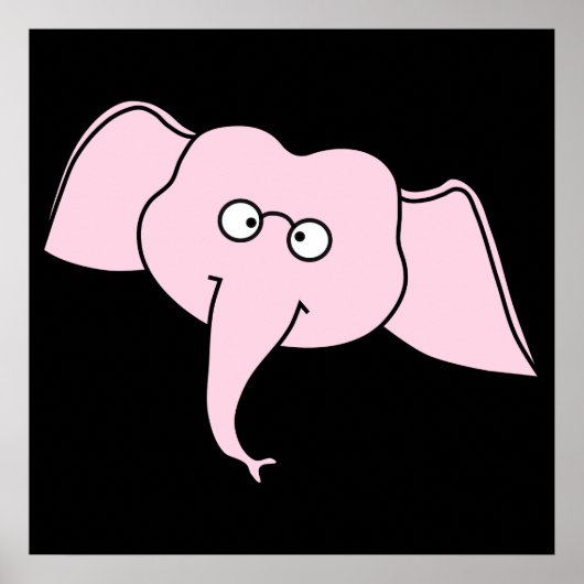 Roze olifant met bril. Cartoon Poster (Voorkant)