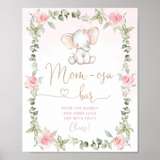 Roze olifant met florele mam-osa Poster (Voorkant)