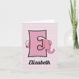 Roze olifant monogram E Kind blanco Notitiekaartje