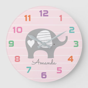 Roze olifant Nursery Decor Wall klok