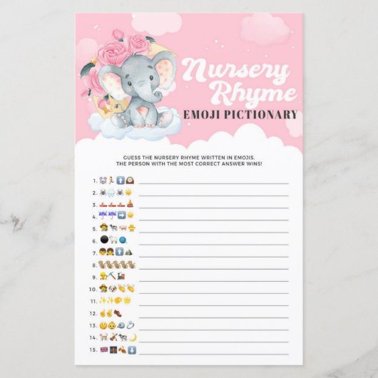 Roze olifant Nursery Rhyme Emoji Pictionary Game (Voorkant)
