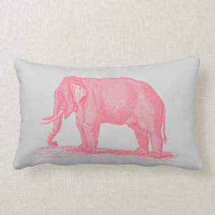roze olifant op Grijze 1800s Elephants Kussen
