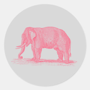 roze olifant op Grijze 1800s Elephants Ronde Sticker