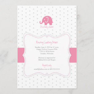 Roze olifant Polkadot Baby shower Uitnodiging