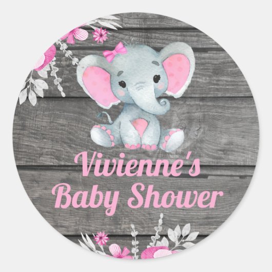 Roze Olifant Rustieke Sticker Dank u Label (Voorkant)