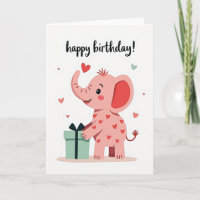 Roze Olifant Verjaardagskaart met Cadeau