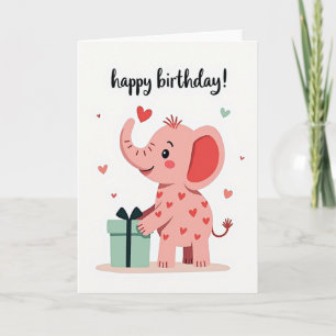 Roze Olifant Verjaardagskaart met Cadeau Kaart