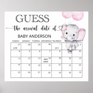 Roze Olifant Verwachte Bevalling Datum Kalender Poster