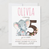 Roze Olifant Vijfde Verjaardag uitnodiging (Voorkant)