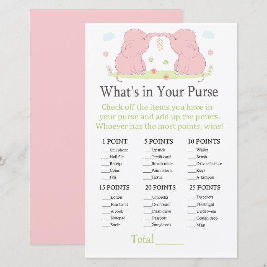 Roze olifant Wat zit er in je handtas? (Voorkant / Achterkant)