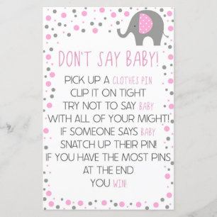 Roze olifant Zeg geen Baby shower spel