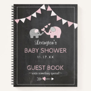 Roze olifanten Baby shower Chalkboard Guestbook Notitieboek