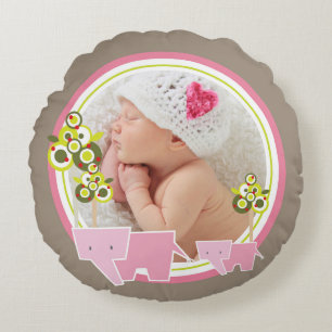 Roze Olifanten Bos Roze Baby Meisje Foto Rond Kussen